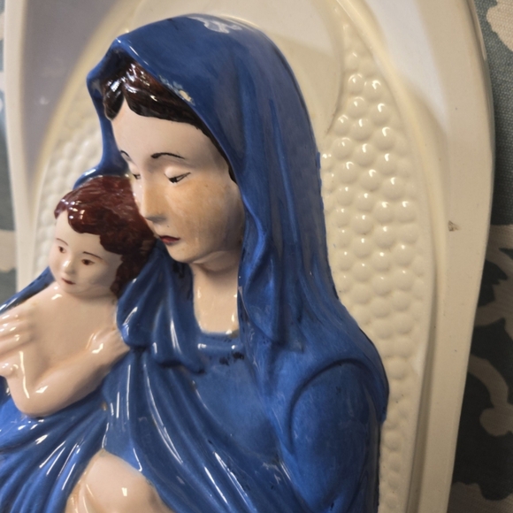 VINTAGE ceramic wall grotto Blessed Mother Madonna Virgin Mary Catholic icon - Picture 3 of 8